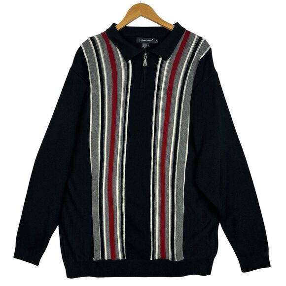 A, Adams & Spire Sweater Mens Sz XL Black Striped Wool Blend 1/4 Zip Collared - Picture 1 of 9